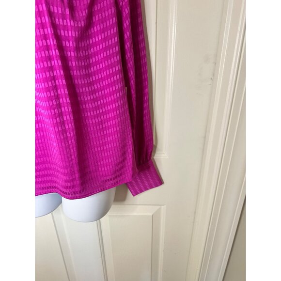 Calvin Klein Womens Fuchsia Long Sleeve Blouse With Textured Checkered Pattern S - Picture 3 of 7